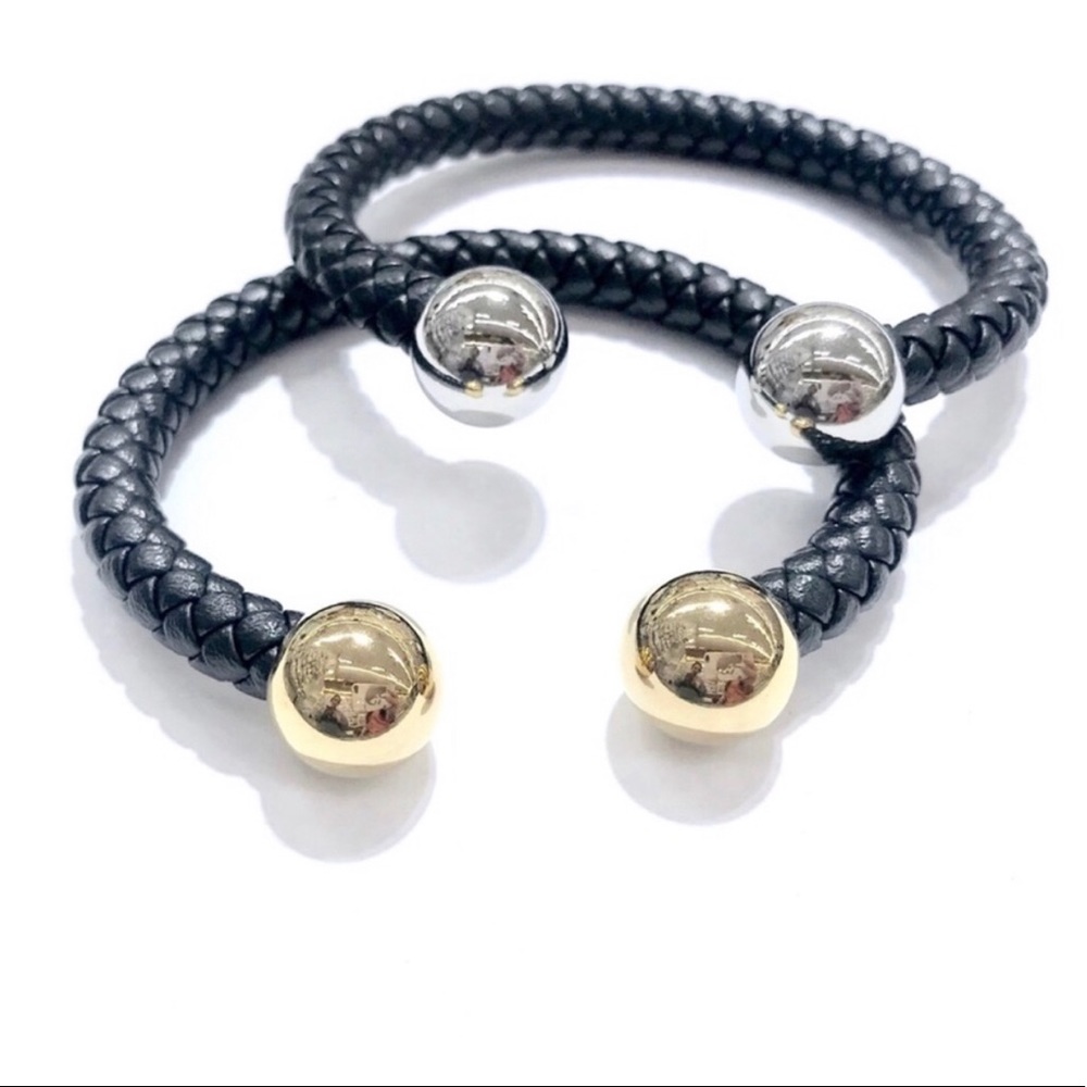 Stainless Steel Plain Ball LEATHER MEN CUFF BRAC.